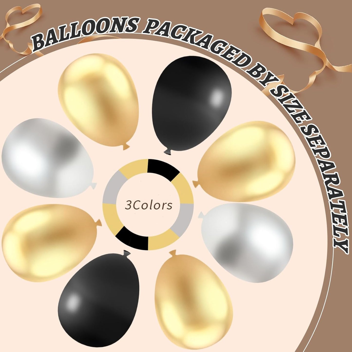 412Pcs Black Gold Silver Balloons Garland Arch Kit,18 12 10 5 Inch Different Size Latex Balloons for Graduation Birthday Wedding Party Decorations