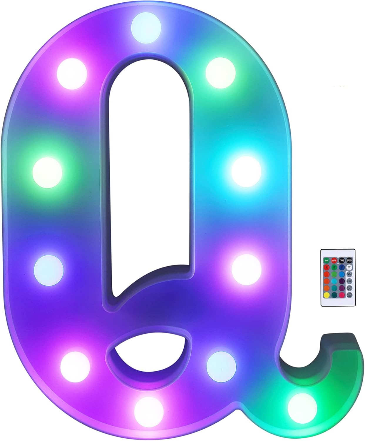 Foaky Colorful LED Letter Lights with Remote,Marquee Light Up Letters Sign for Night Light Wedding/Birthday Party Battery Powered Christmas Lamp Home Bar Decoration(Q)