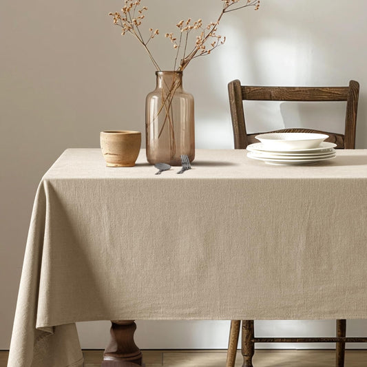 MIULEE Natural Linen Cotton Blend Tablecloth Rectangle, Luxury Waterproof Stain Resistant Durable Farmhouse Oblong Table Cloth for Dining Party Christmas Weddings Birthday, 52 x 70 inch, Ivory Cream