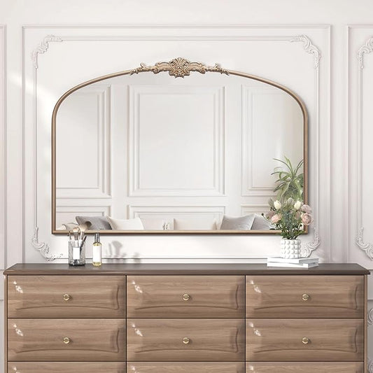 Besdomus Large Arched Vintage Mirror: 48"x33" French Oversize Champagne Gold by Besdomus