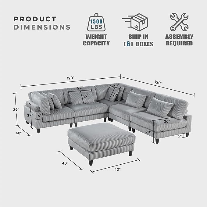 Lexicon 120 Inch Modular Sectional Sofa - Image 2