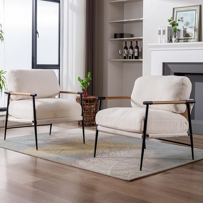 Ya-Home Mid-Century Accent Chair, Soft Armchair Sherpa Fabric Lounge Chair - Image 8
