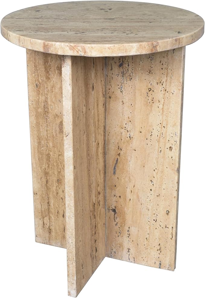 JONATHAN Y Javier Solid Travertine Marble End Table, 14-inch Round Modern - Image 3