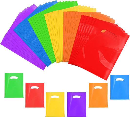 36 PCS Plastic Party Favor Small Gift Bags, 6"x8" Goodie Bags for Kids, Candy Treat Pouches Bulk with Handle for Kids' Birthday Party, Thanksgiving, Christmas, Halloween, 6 Colors
