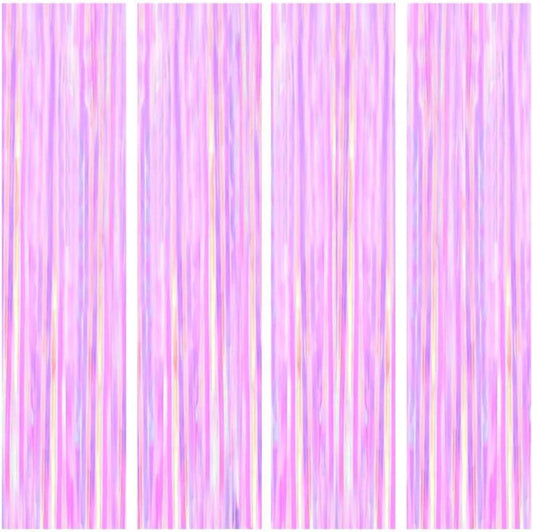 BTSD-home 4 Pack Iridescent Transparent Purple Foil Fringe Curtain, Metallic Photo Booth Tinsel Backdrop Door Curtains for Wedding Birthday Baby Shower Bachelorette Party Decorations(8ft x 3ft)