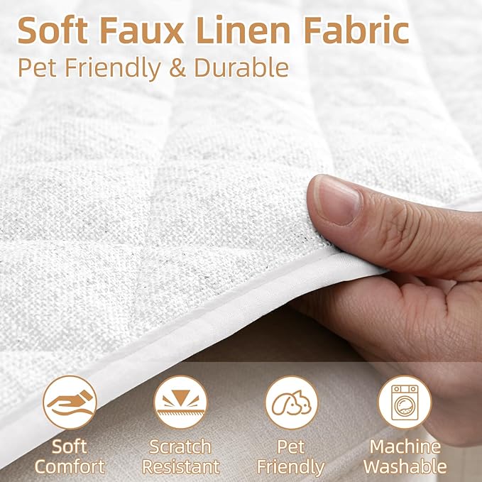 Dog Couch Cover for Sofa 100% Waterproof Faux Linen Sofa Covers for 3 Cushion - Image 3