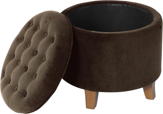 Homepop Home Decor | Upholstered Round Velvet Tufted Foot Rest Ottoman | Ottoman by HomePop
