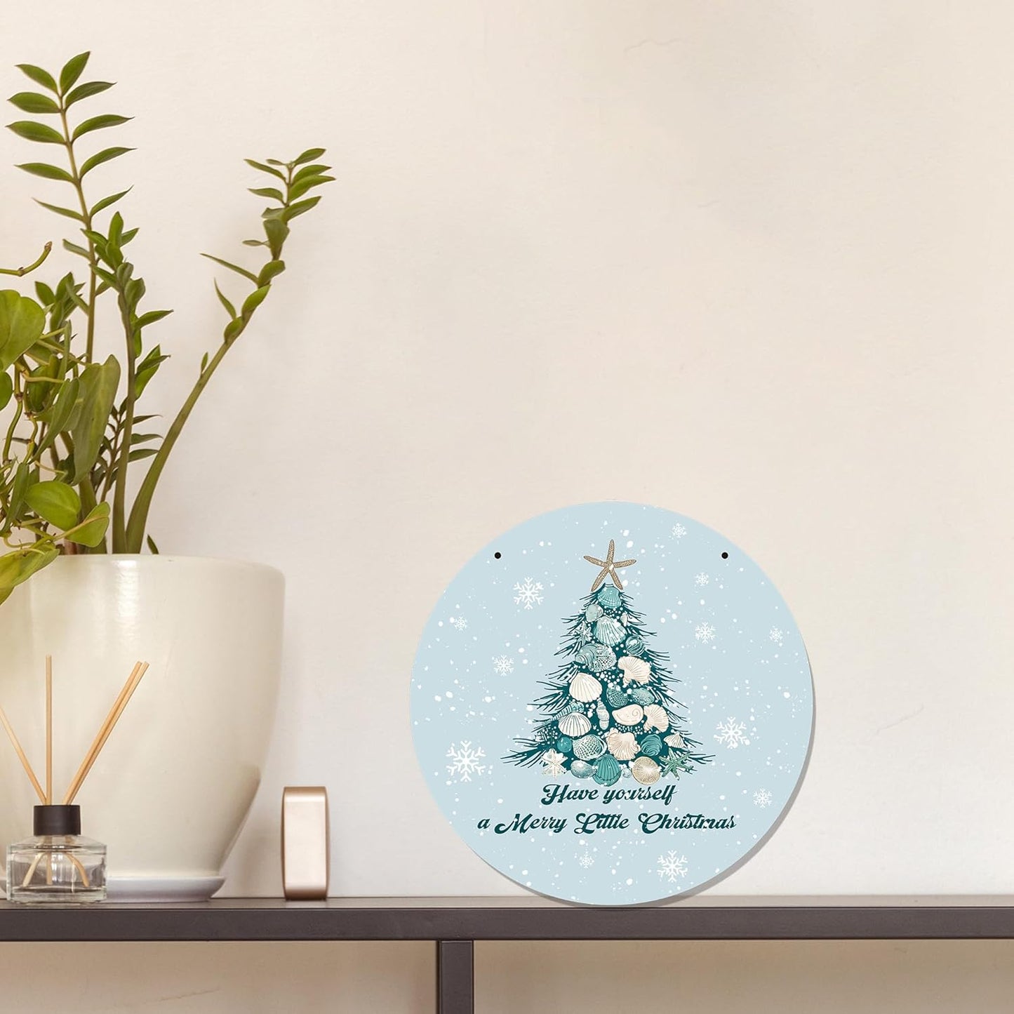 CGBHW Coastal Christmas Tree Wooden Sign, Ocean Coastal Holiday Christmas Xmas Beach Hanging Sign Wall Decor, Have yourself a Merry Little Christmas Tree Shell Beach Home Door Decor 12 x 6 Inch
