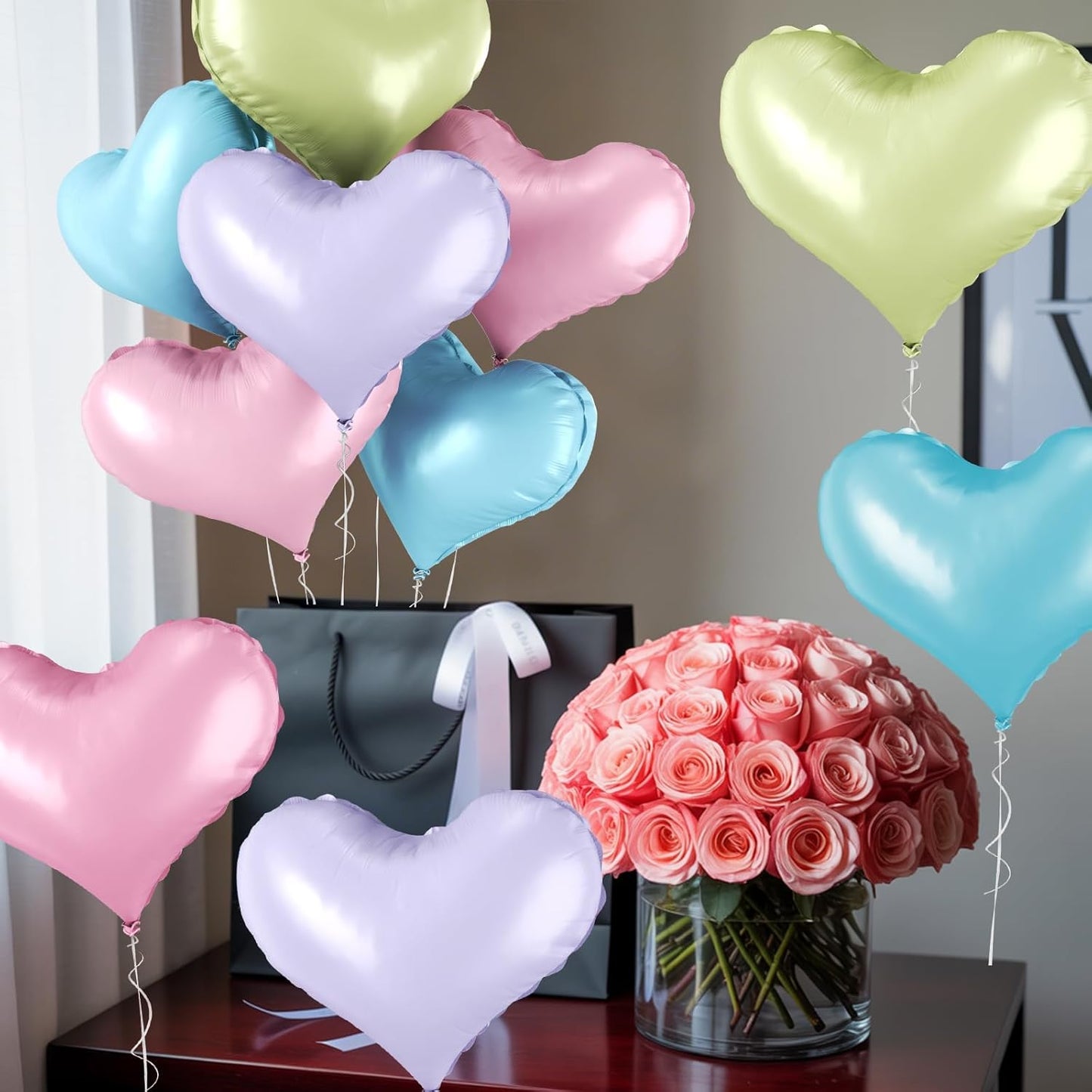 24 Inch Pastel Colorful Heart Balloons, Light Pink Blue Green Purple Balloons, Romantic Helium Balloon for Valentines Day Baby Bridal Shower Wedding Birthday Party Decorations
