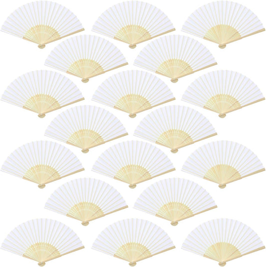 Aneco 18 Pieces White Handheld Cloth and Bamboo Folding Fans for Wedding Decoration, Church Gifts, Party Favors, DIY Decoration