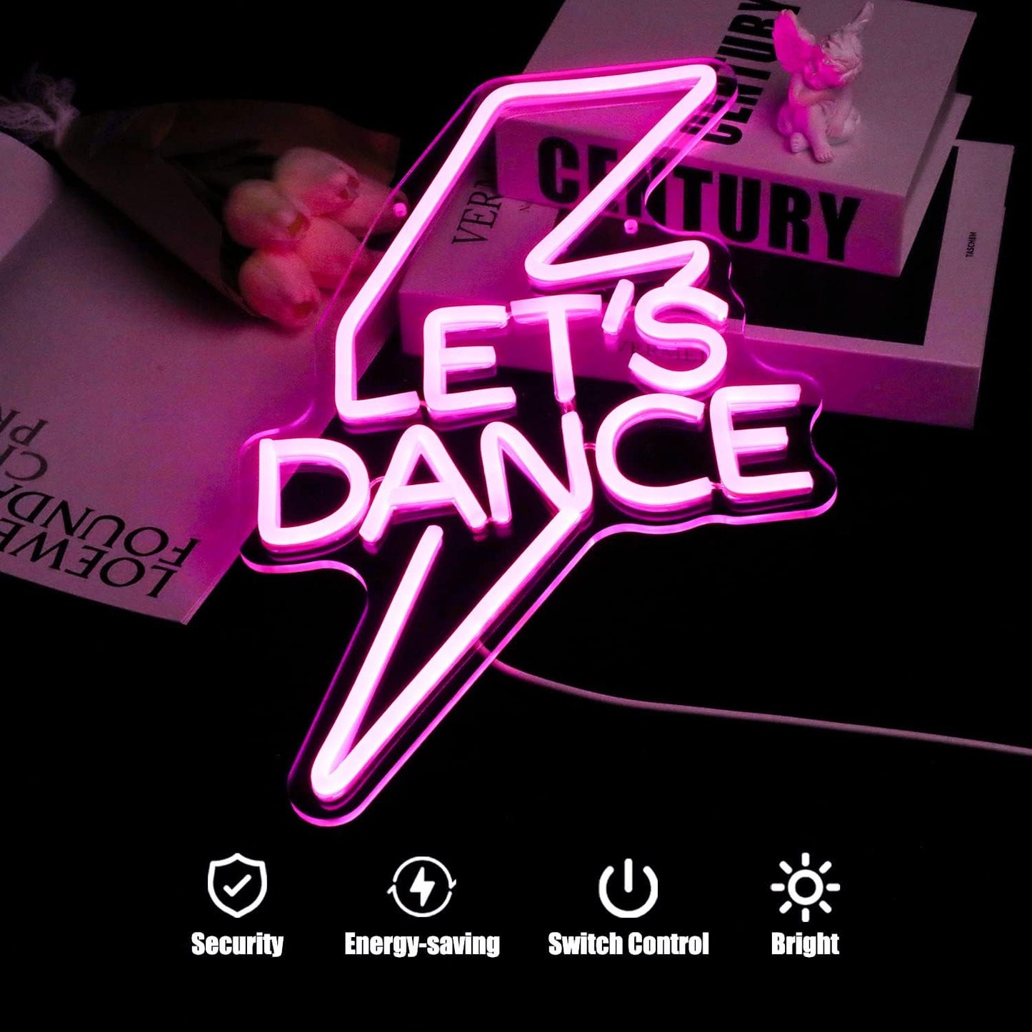 Let's Dance Neon Sign Pink Led Word Light Sign Lightning Bolt Neon Light Dance Light Up Signs Letter Neon Signs for Bedroom Bar Wedding Birthday Dancing Party Prom Night Decor Girl Gifts