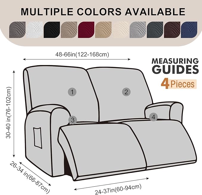 Recliner Loveseat Covers, 4-Piece Stretch Geometric Strokes Jacquard Reclining - Image 2