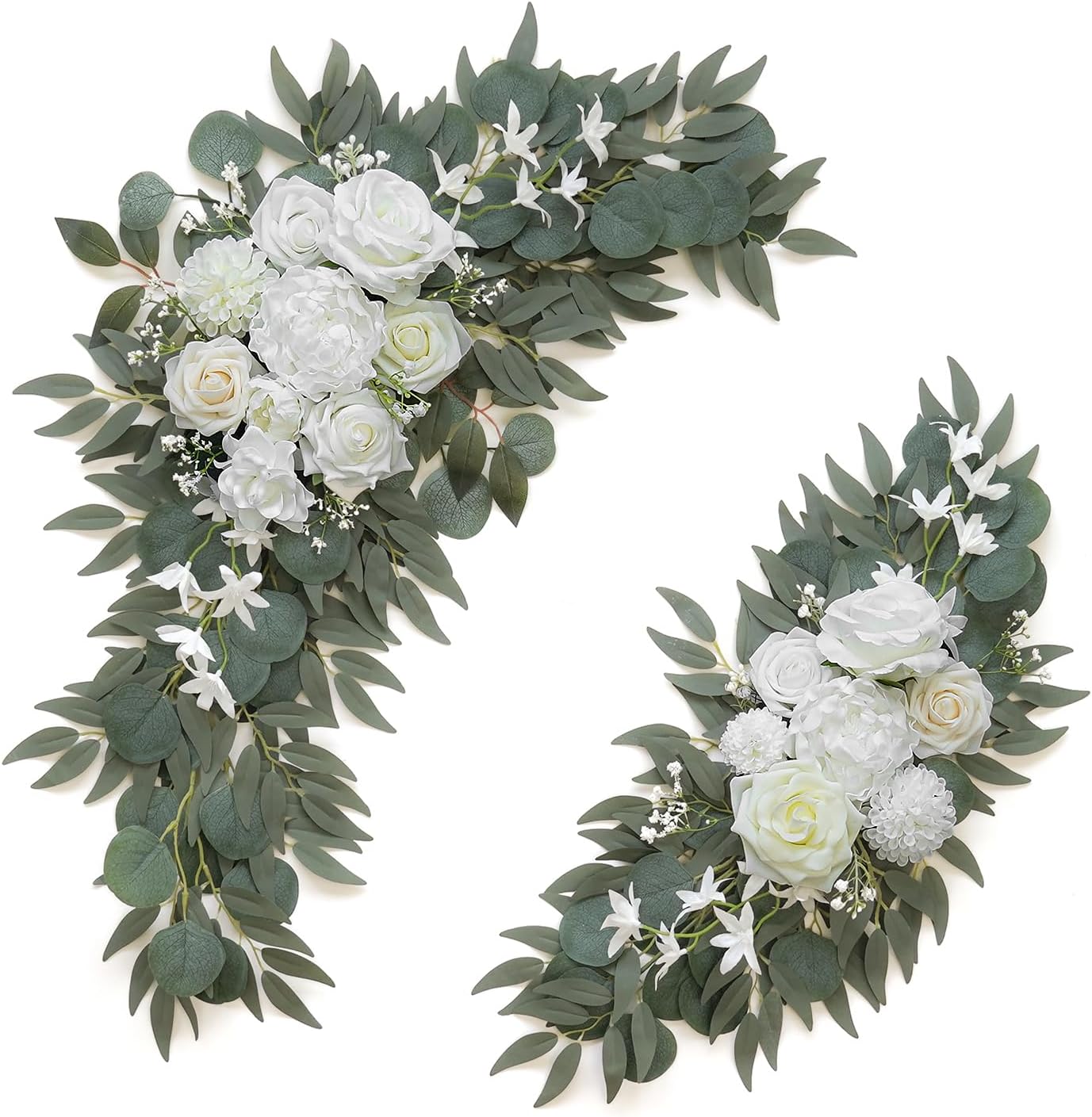 Artificial Flower Swag Set of 2 for Wedding Welcome Signs Floral Decorations, White Wedding Arch Flowers for Wedding Ceremony