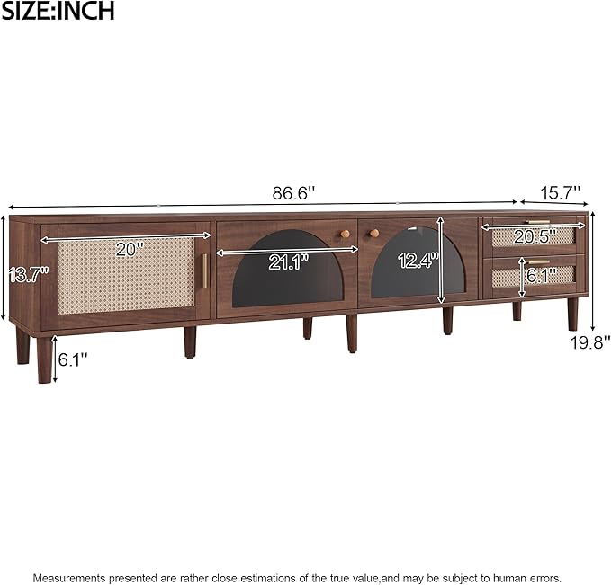 Merax Rattan TV Stand with LED Lights, Solid Wood Feet, Living Room, Bedroom - Image 2