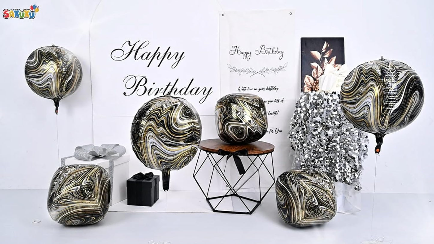6 Pcs Black Gold and White Balloons, Saxuxu Black and Gold Balloons, 22 Inch Big Round Foil Balloon for Graduations Birthday Party Baby Shower Wedding Decorations