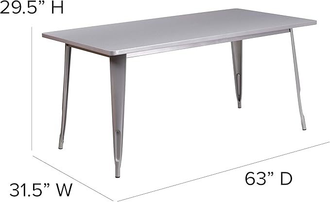 Flash Furniture Charis Commercial Grade 31.5" x 63" Rectangular Silver Metal - Image 4