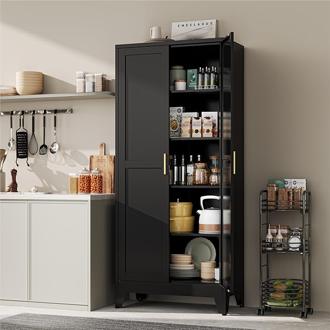 YAUWOH 71''Metal Cabinet with 4 Adjustable Shelves, 5-Tier Pantry Storage - Image 2