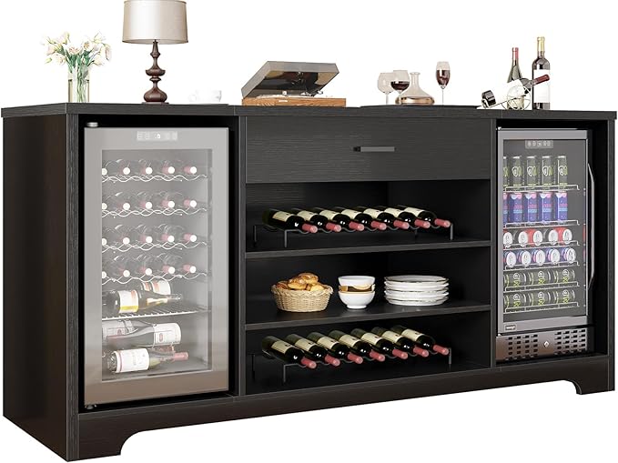 HSH Long Bar Cabinet with Fridge Space, Modern Wood Coffee Wine Liquor Cabinet - Image 6