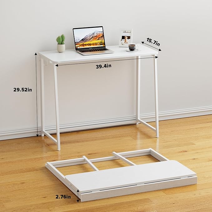 WOHOMO Folding Desk, Small Writing Desk 39.4", Space-Saving Foldable Laptop - Image 2