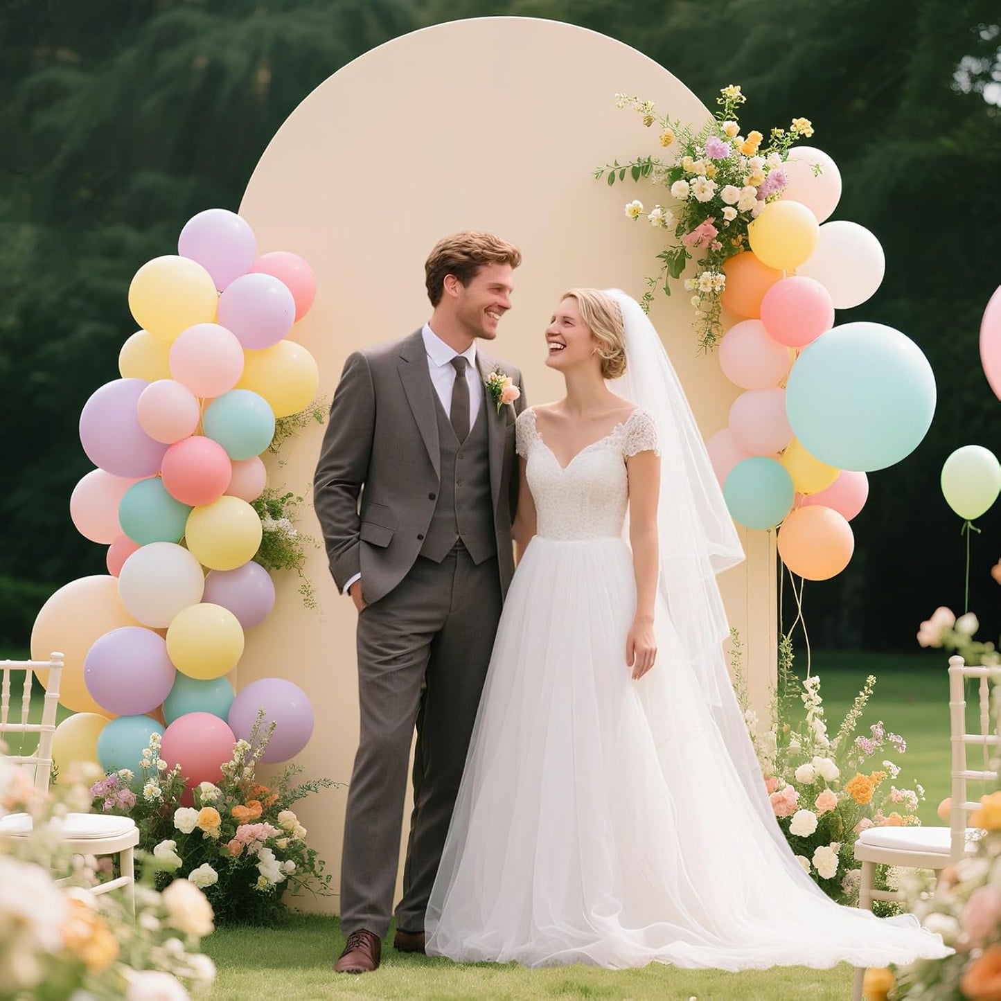 Ledido Wedding Arch Backdrop Cover 6FT 7.2FT Arch Covers 2Set Fitted Stretchy Spandex Round Top Stand Backdrop Cover for Wedding Banquet Ceremony Birthday Party Baby Shower Event Decoration,Beige