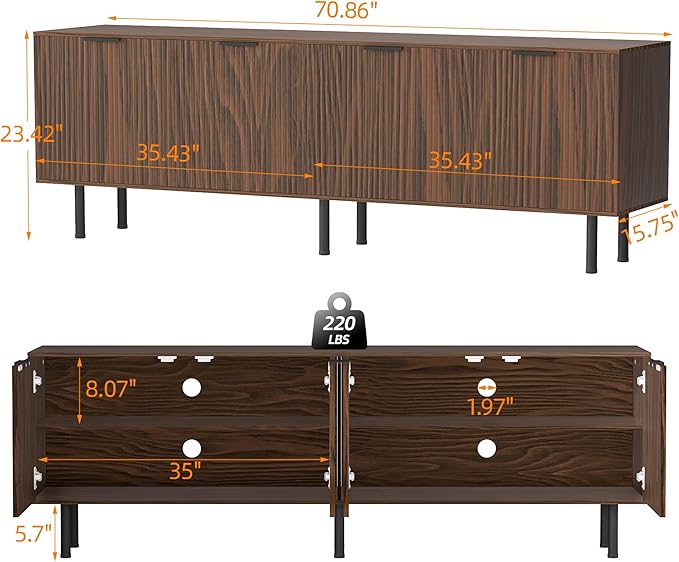 TV Stand for 80 Inch TV, Fluted Entertainment Center - Image 3