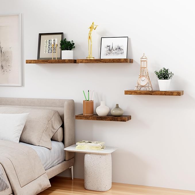 Bellsal Floating Shelves for Wall, Rustic Brown Wood Wall Shelf Set of 4 - Image 7