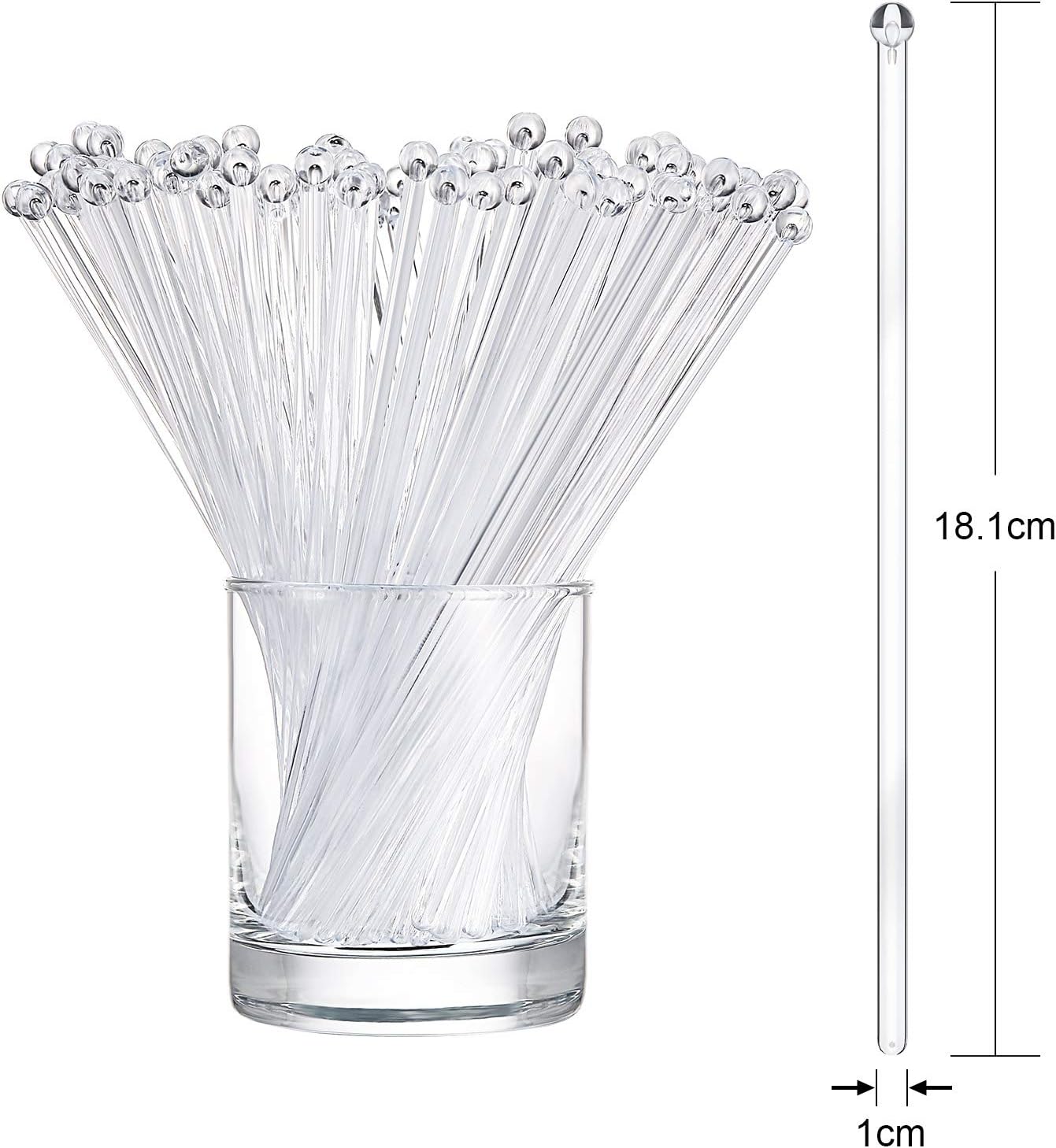 100 Pieces Swizzle Sticks Ball Head Stirrer Disposable Plastic Round Top Crystal Bar Swizzle Sticks Cocktail Coffee Drink Stirrers for Party Wedding Supplies
