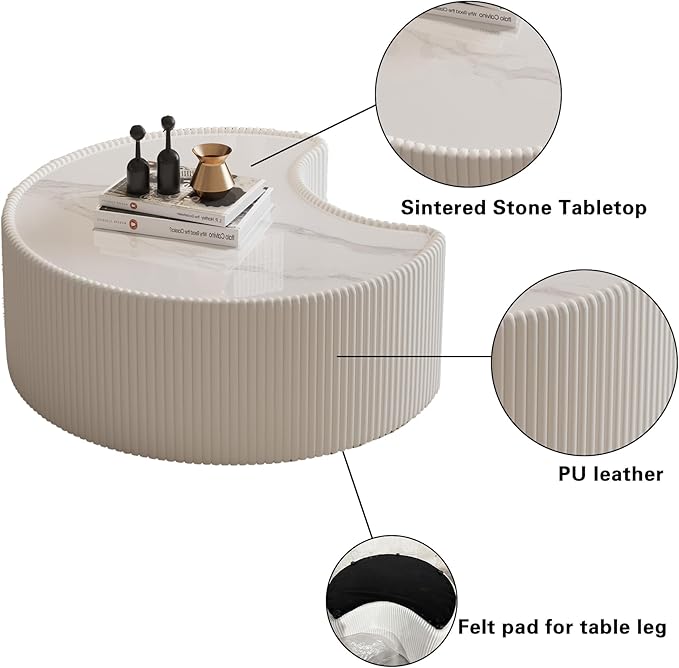 29.53" Marble Coffee Table, Modern Creative Moon Coffee Table - Image 4