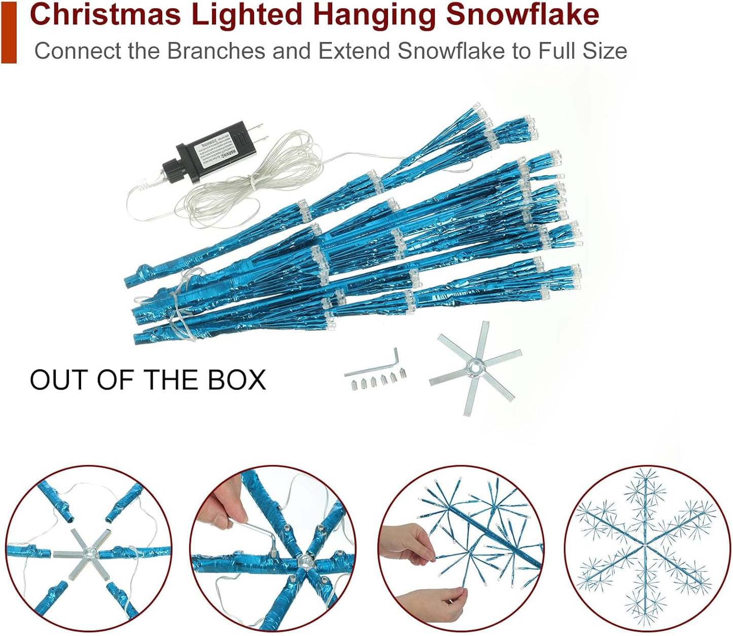 30’’ Christmas Snowflake Lights Outdoor, Pre-lit 240Pcs Blue LEDs Hanging Blue Snowflake Decoration for Home Indoor Outdoor Window Silhouette