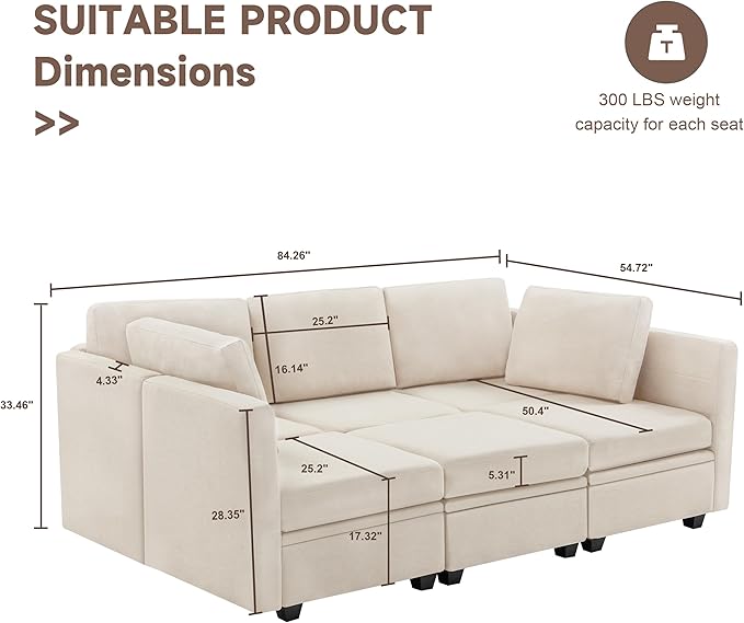 Weture Modular Sectional Sleeper Sofa, Sectional Couch Reversible Sleeper Sofa - Image 2