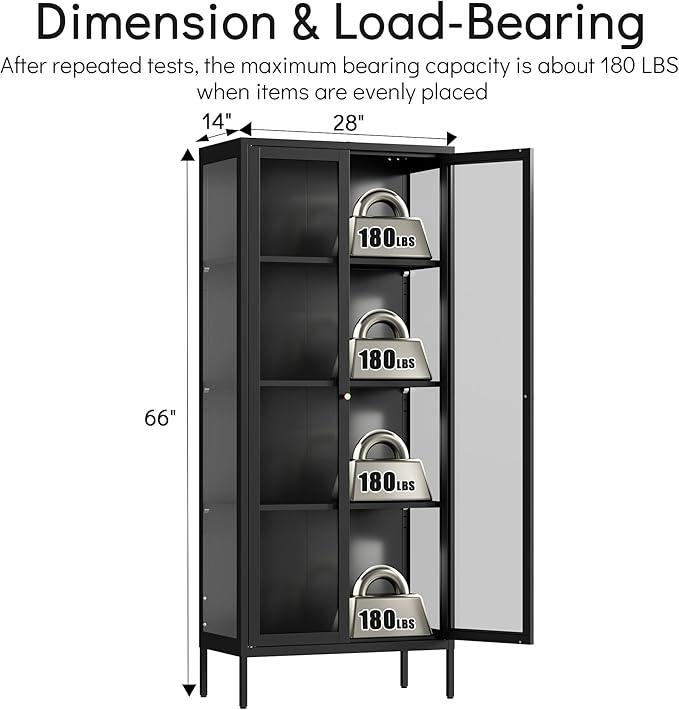 Polup Display Cabinet with 3 Side Tempered Glass, Metal Storage Cabinet & - Image 3