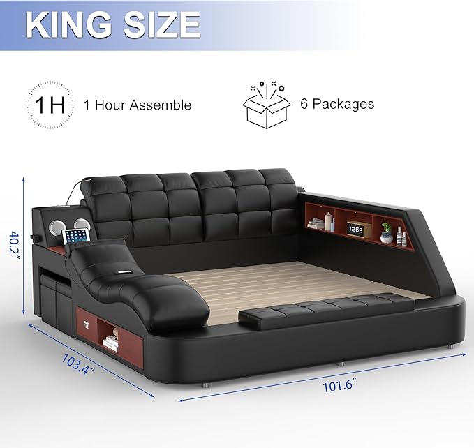 Multifunction Smart King Bed Frame, Luxury Upholstered Platform - Image 2