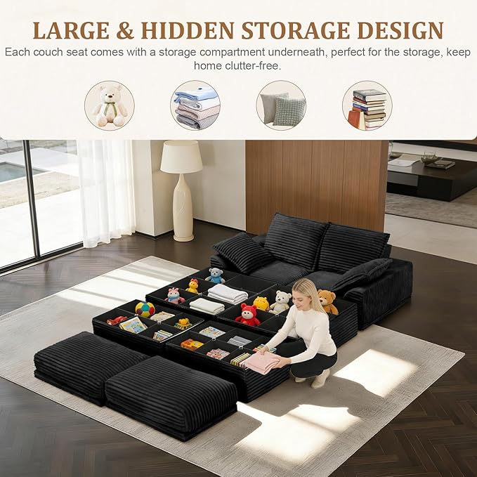 Upgrade Boneless Couch with Storage, Extra Deep&High Seat Modular Sectional - Image 4