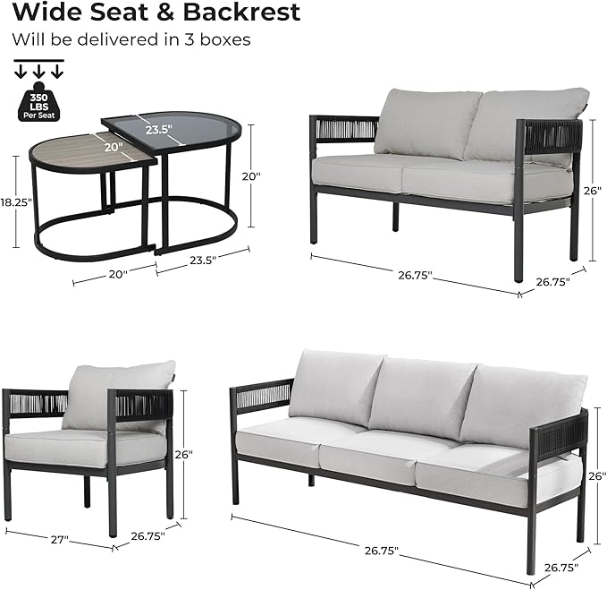 Grand patio 6-Piece Outdoor Furniture Set, 7 Seats Wicker Sofa Conversation Set - Image 2