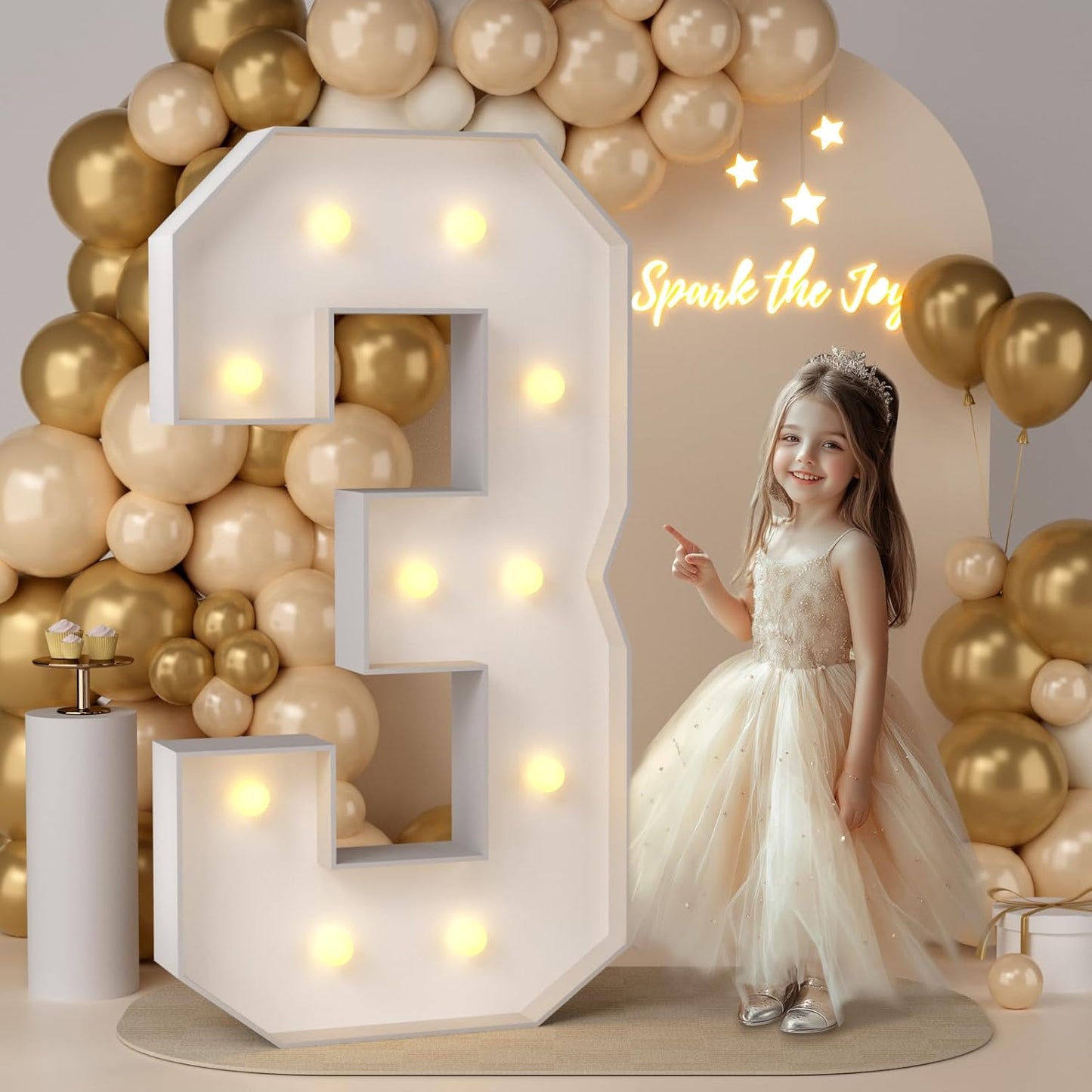 JoyMuse 4FT Marquee Numbers for Birthday Decorations Party Decor, Number 3