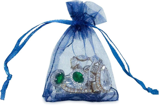 TheDisplayGuys 48-Pack 2" x 2-3/4" Navy Blue Sheer Organza Gift Bags with Drawstring, Jewelry Candy Treat Wedding Party Favors Mesh Pouch