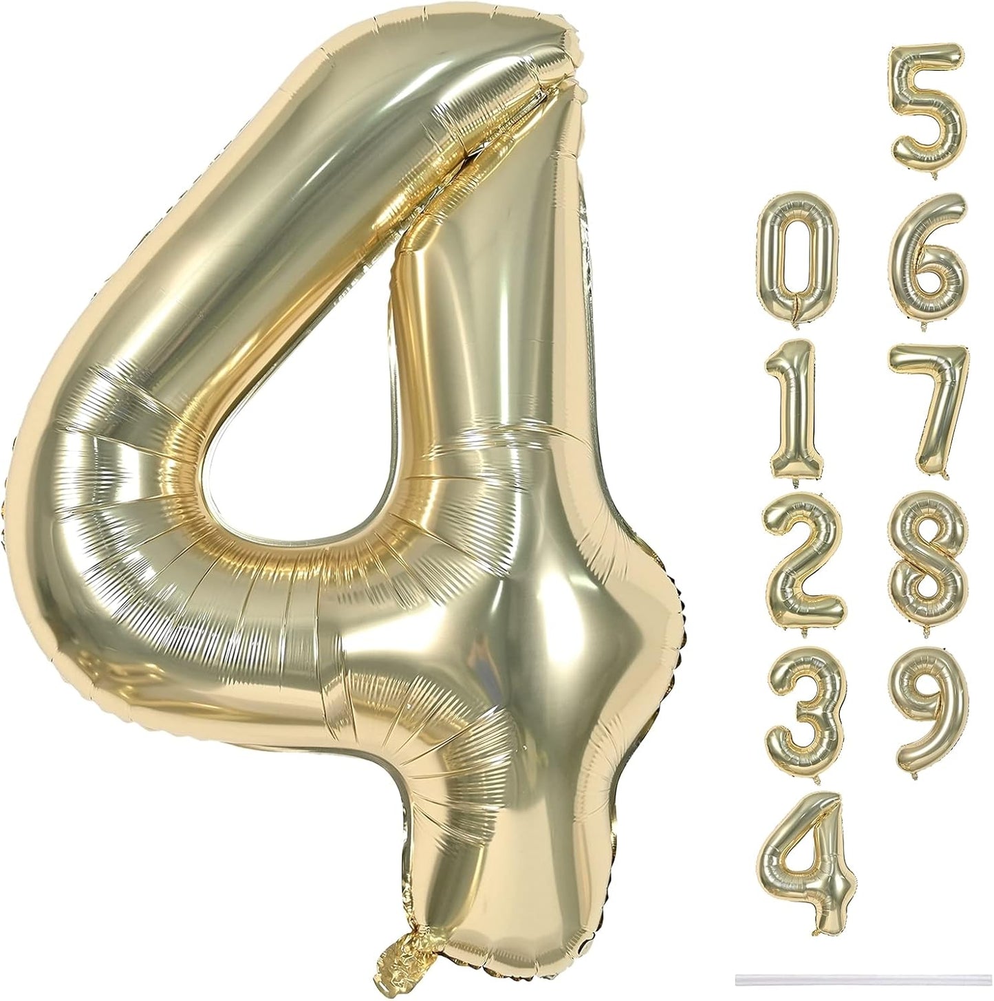 Champagne Gold Foil Balloon Number 4, 40'' Giant Self Inflating Number Balloons Set 0-9, Large Light Gold Number 4 Helium Balloon for Girls Boys 4th Birthday Anniversary Party Decorations Supplies