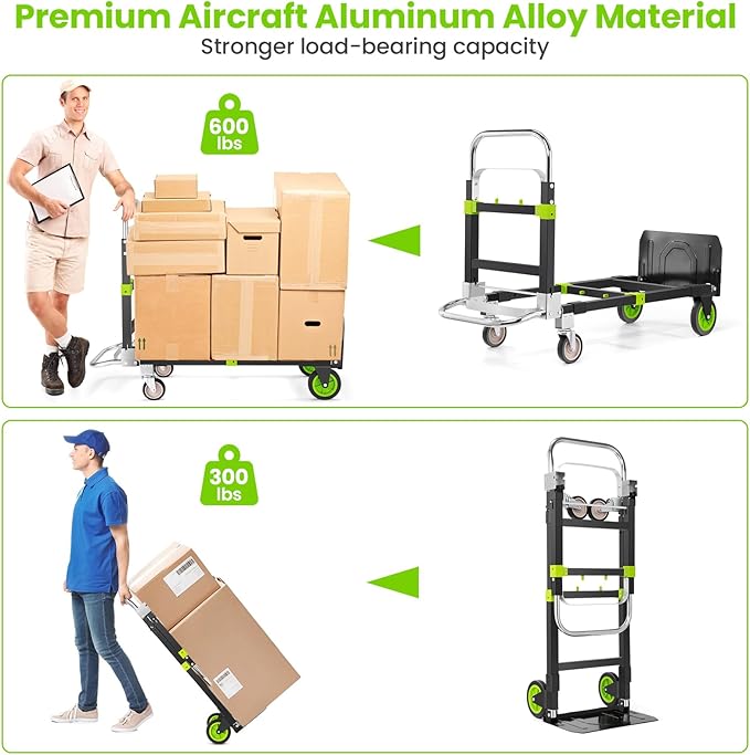 3-in-1 Folding Hand Trucks, 600Lbs Convertible Hand Truck Dolly, Heavy Duty - Image 5