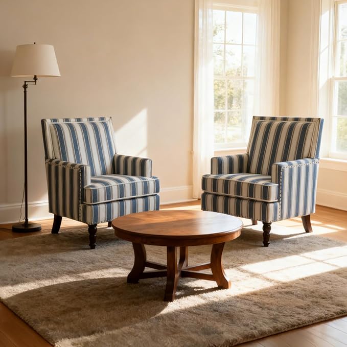 Blue Striped Accent Chair for Living Room Bedroom - Image 5