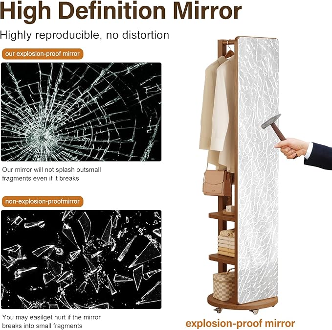 WoodsWhisper Full Length Mirror Coat Rack Solid Wood Floor Mirror 66"x12" Full - Image 4