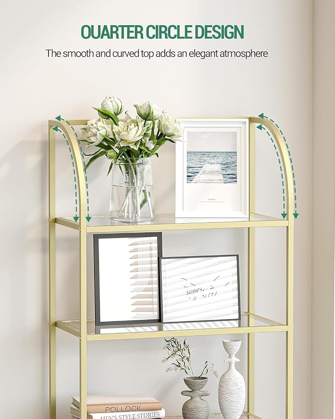 Hzuaneri Bookcase Bookshelf, Tempered Glass Arched Bookshelf - Image 5