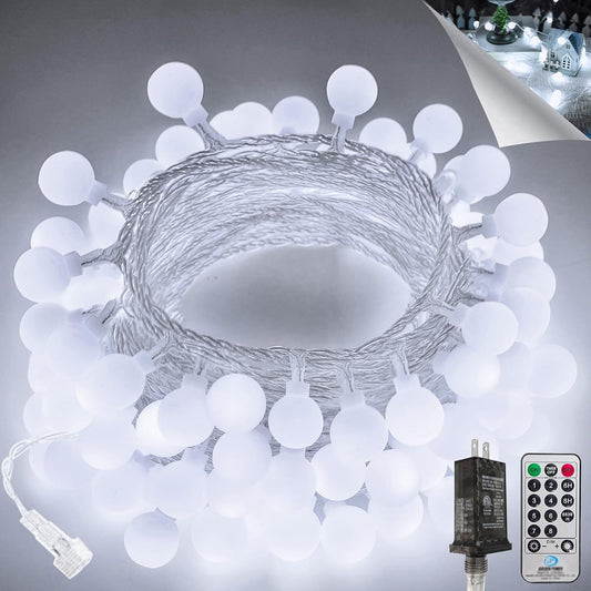 100LED Connectable String Lights Indoor Outdoor for Bedroom, 43ft White Fairy Lights with Remote & Timer, Plug in 8 Modes Waterproof Globe Hanging Twinkle Light for Room Classroom Wedding Decor