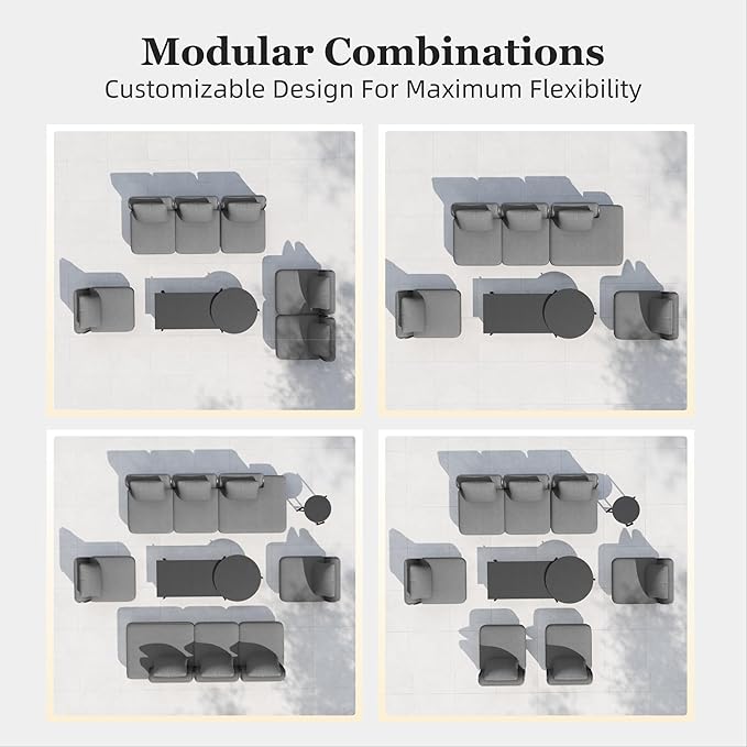HERA'S HOUSE Metal Patio Furniture Set, Modular 5 Seats and 1 Nesting Coffee - Image 8