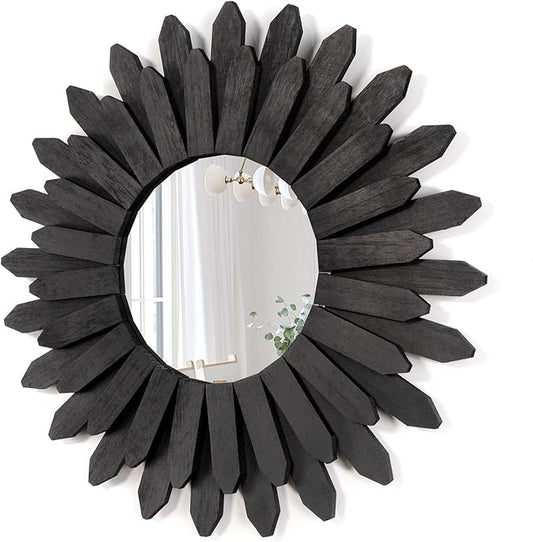 Honiway 21 inch Black Wall Decor Vintage Mirror, Boho Style, Wooden Frame by Honiway