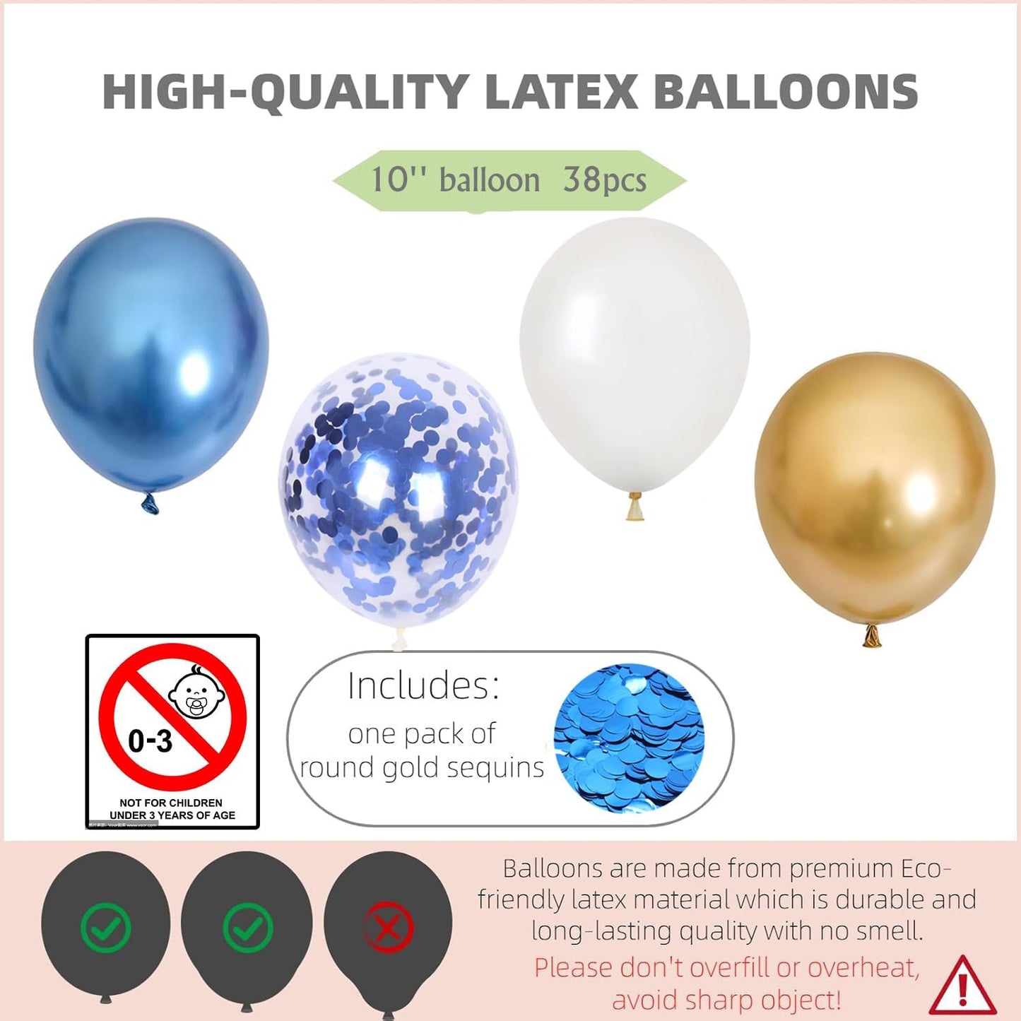 Balloon Column Kit Set of 2 With Confetti Balloons Included - with Base, and Pole,Balloon Tower Backdrop Decoration for Wedding, Baby Shower, Birthday Party, Bridal Shower(Metallic Blue Gold)