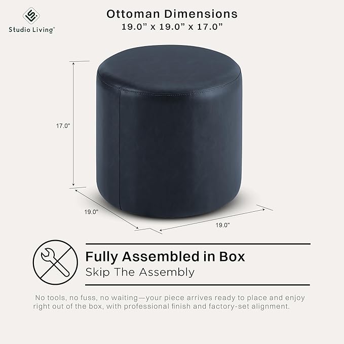 Studio Living® 19” Wentworth Ottoman Round Faux Leather Bench, Stationary - Image 2