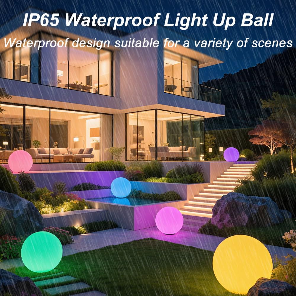 Large LED Glowing Ball Light, 20-in Outdoor LED Garden Orb Lights, Rechargeable Globe Lights RGB Color Changing Globe Floor Lamp Mood Lamp w/Remote, Waterproof Light Up Ball Light for Patio Lawn Decor