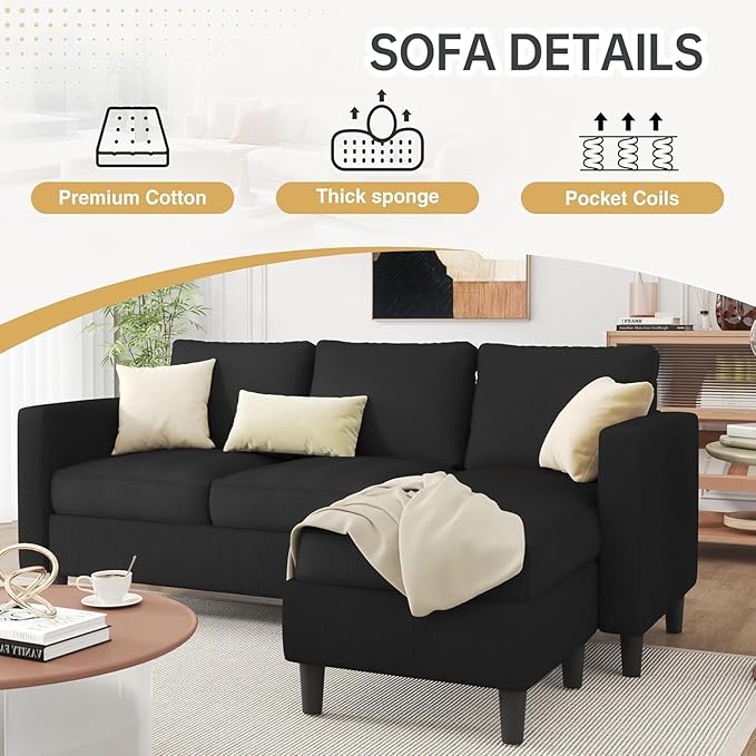 JAMFLY Couches for Living Room, 3-Seat Reversible Sectional Sofa - Image 6