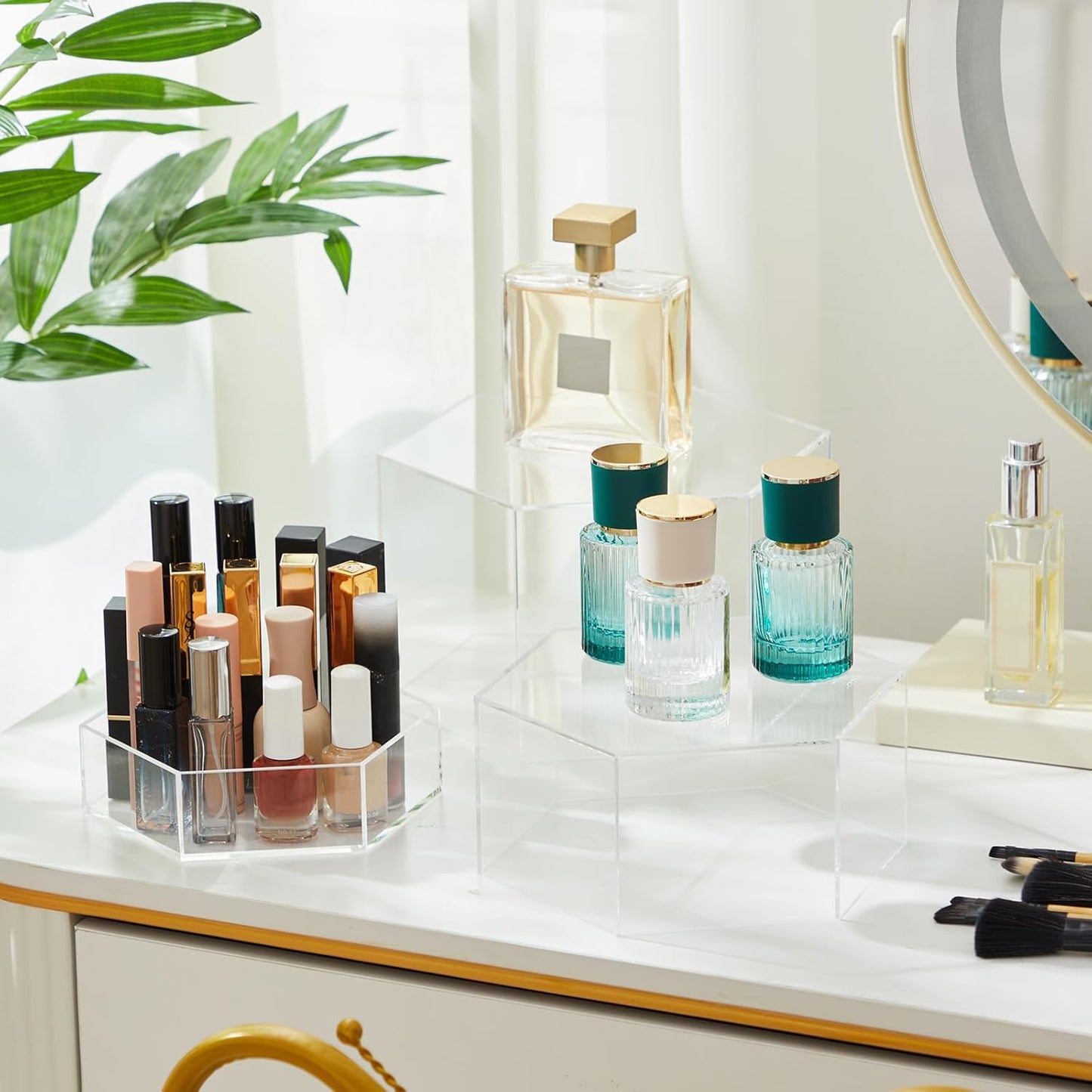 Leinuosen 7 Pcs Large Buffet Risers Set 6" to 12" Acrylic Display Box Catering Dessert Table Riser Food Display Decorative Stand with Hollow Bottom for Catering Supplies(Clear, Hexagonal)