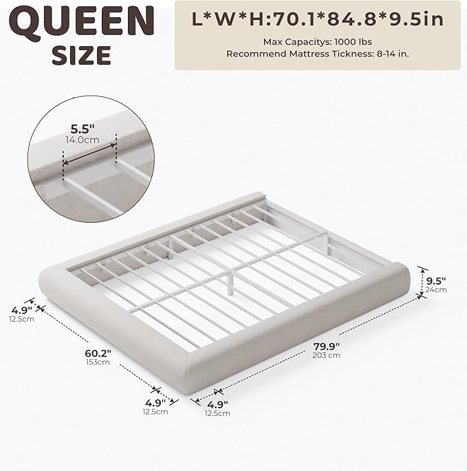 RECCI AirFrame Half-Moon Upholstered Queen Platform Bed Frame, Velvet Curved - Image 2